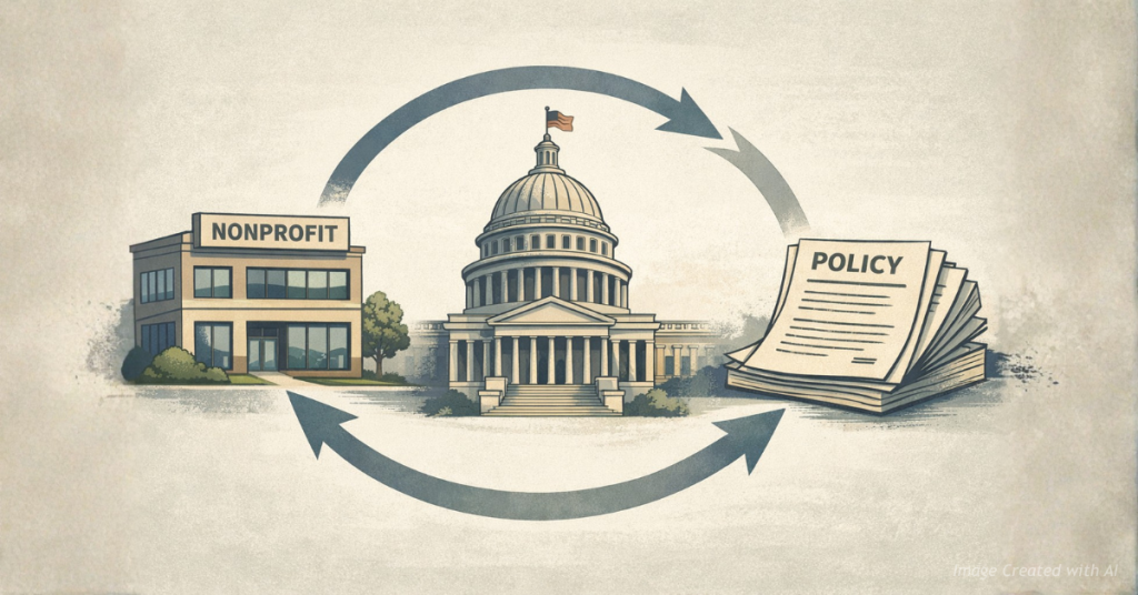 Illustration of nonprofits and government linked in a policy influence loop