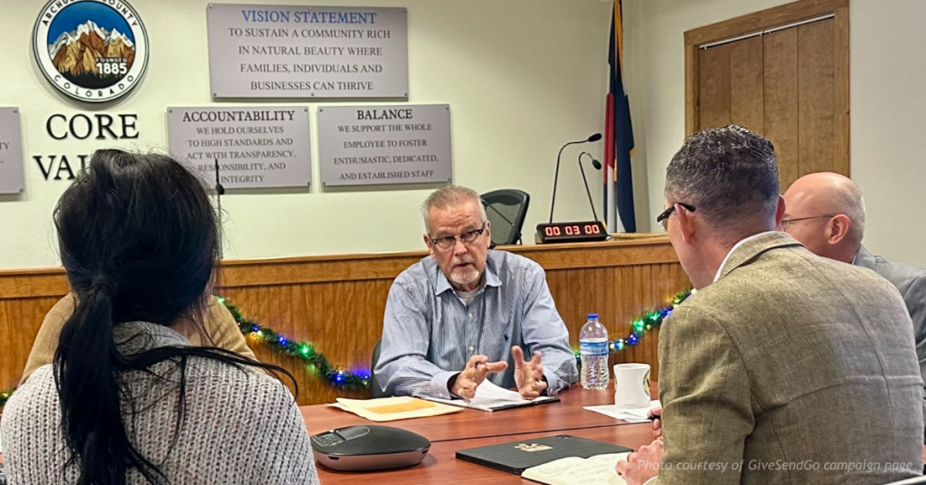 Navy veteran Jack Barrett speaks with county officials about LPEA’s proposed transmission line easement