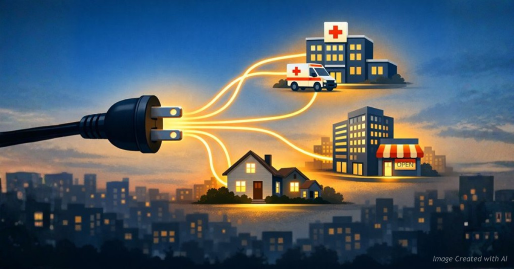 Single electric system powering critical services symbolizing vulnerability