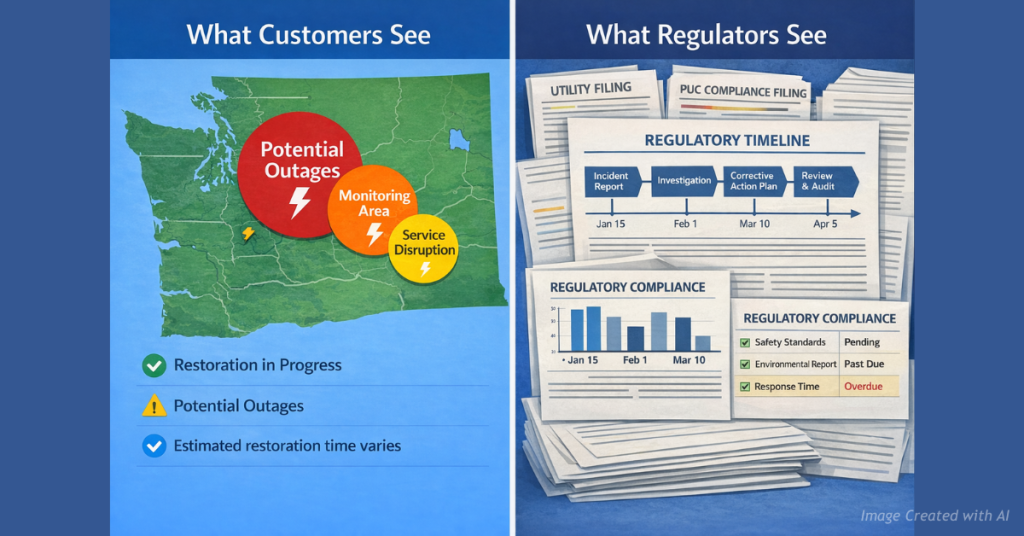 Outage map contrasted with regulatory documents on power shutoffs