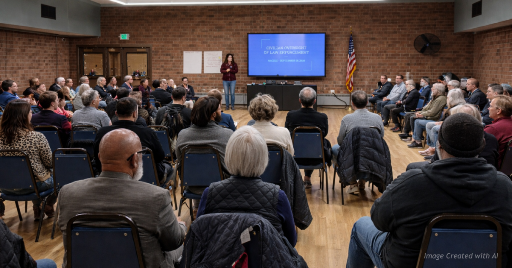 Residents attend a community listening session discussing potential civilian oversight of a local police department.