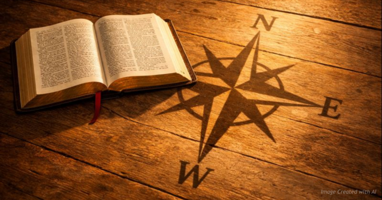 Bible casting compass shadow symbolizing divine direction