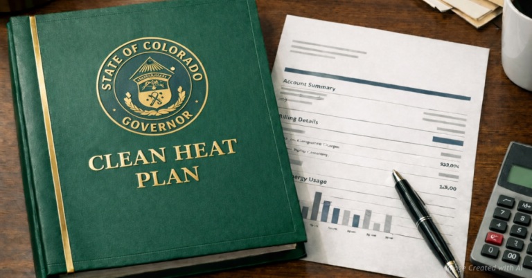 Energy policy documents beside household utility bills showing cost impacts