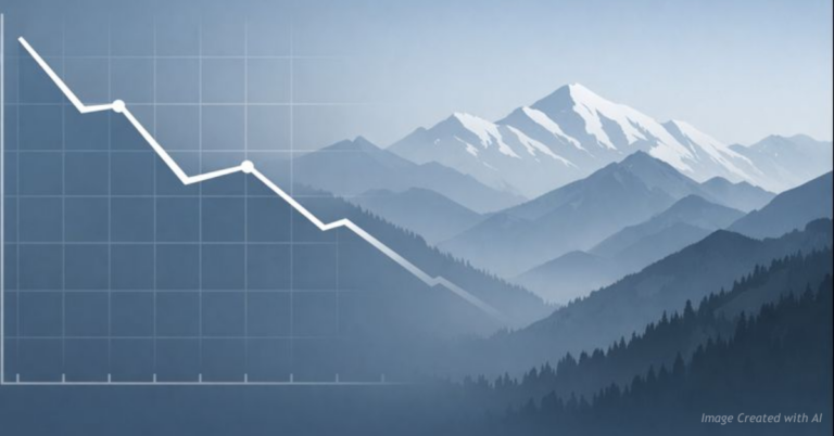 Downward labor force trend over Colorado mountains symbolizing economic slowdown