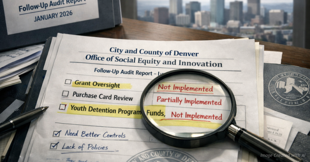 Audit documents highlight unresolved financial oversight issues at Denver’s Office of Social Equity and Innovation.