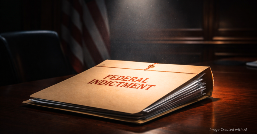 Sealed federal indictment under spotlight symbolizing major health care fraud charges against Colorado medical executives.