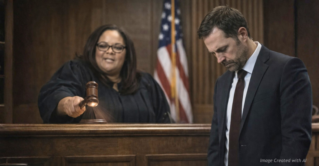 Federal judge delivers ruling as Rep. Jason Crow stands dejected in courtroom after ICE visitation policy challenge.