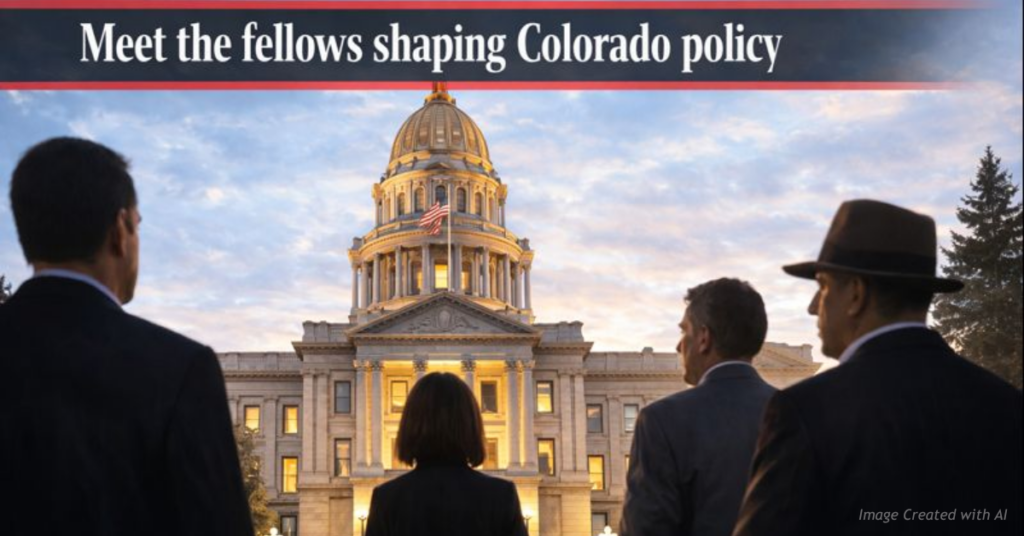 Colorado Capitol with shadowed figures representing legislative fellows