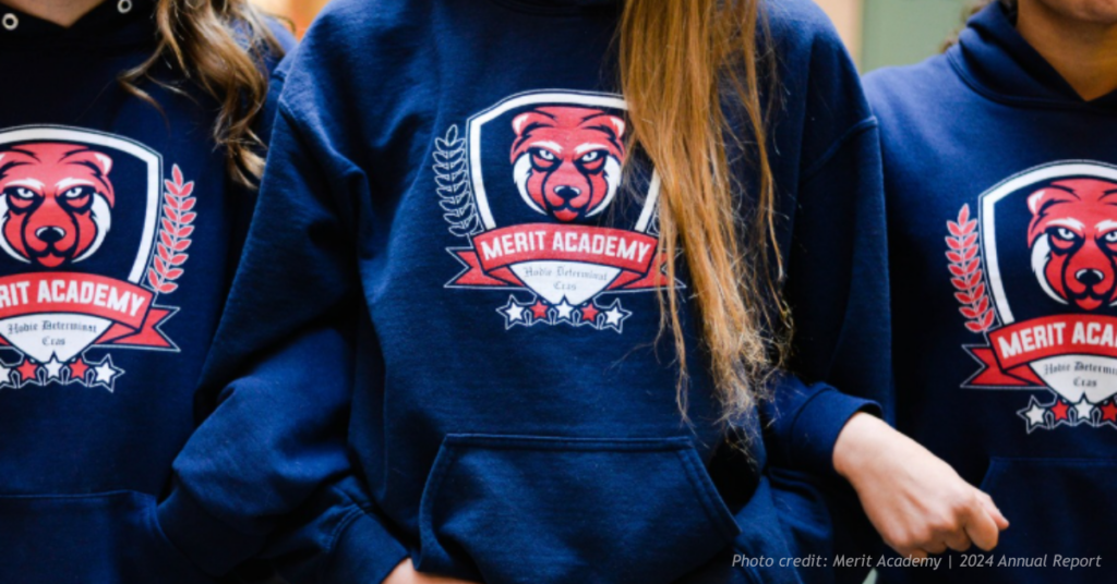 Merit Academy students wearing school hoodies