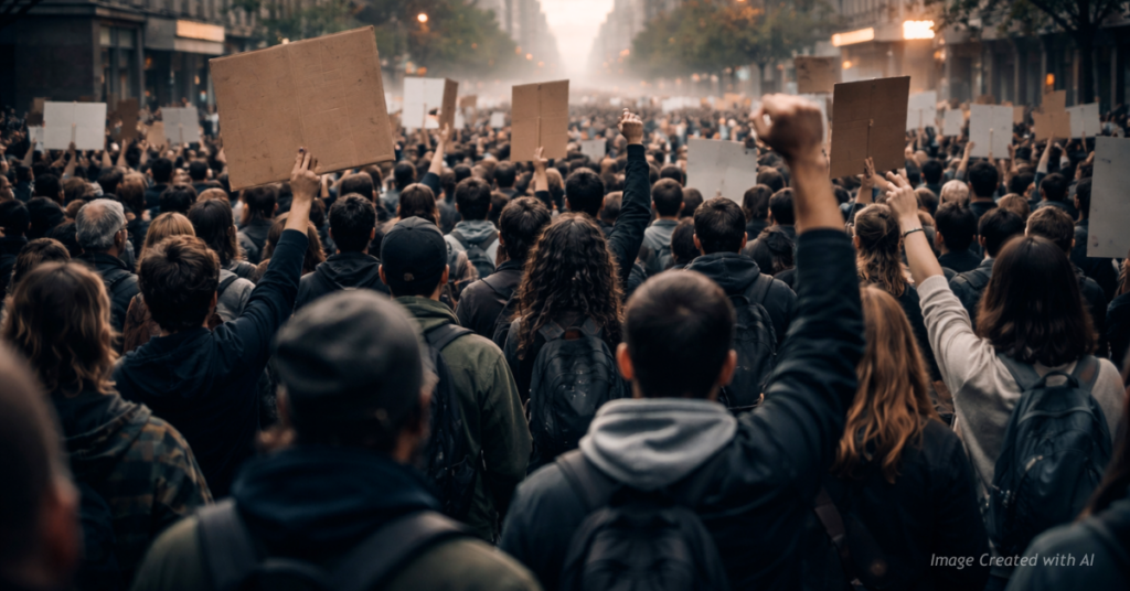 Protest planning materials symbolize organized nationwide activism.