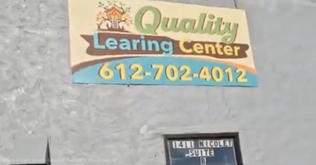 Misspelled “Quality Learing Center” sign at Minnesota daycare tied to fraud investigation
