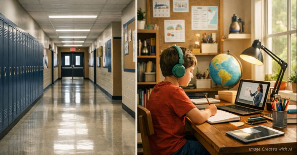 Contrast between empty schools and growing homeschool movement
