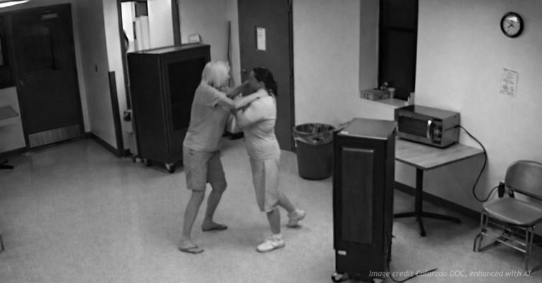 Surveillance image showing an incident between two inmates at La Vista Correctional Facility