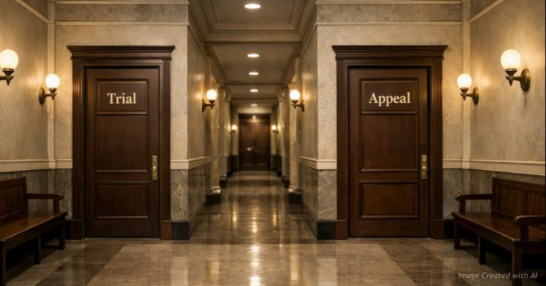 Courthouse hallway symbolizing transition from trial to appellate review