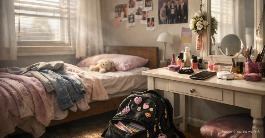 Empty bedroom of a 16-year-old girl, symbolizing a teen life lost to fentanyl.