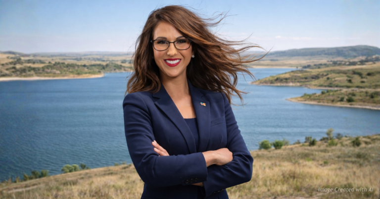 Rep. Lauren Boebert stands at Plum Creek Reservoir highlighting federal funding for rural Colorado water projects.