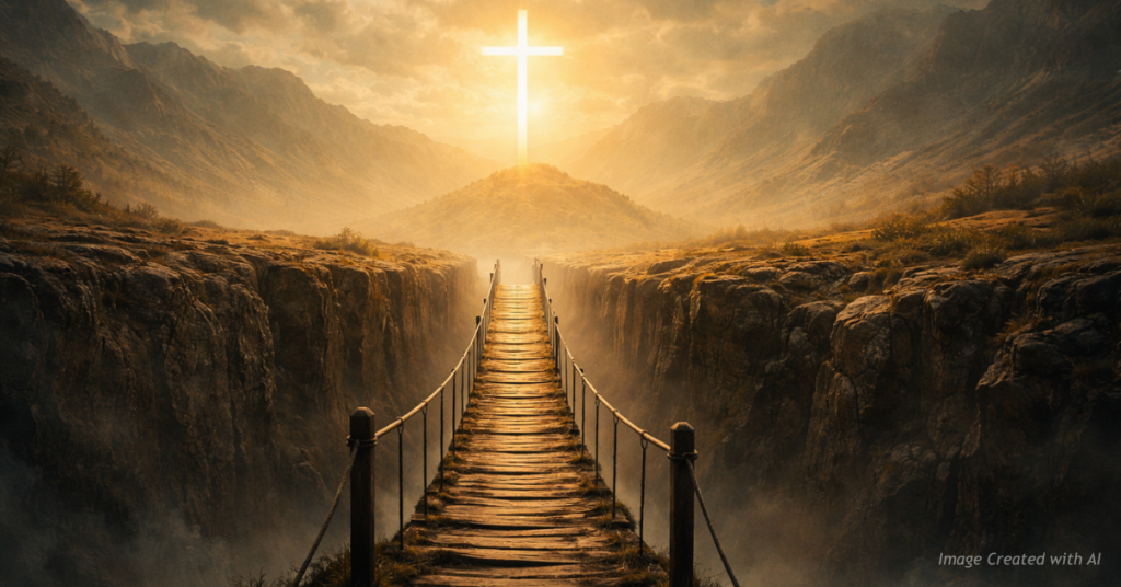 A narrow bridge symbolizing the journey through No Man’s Land