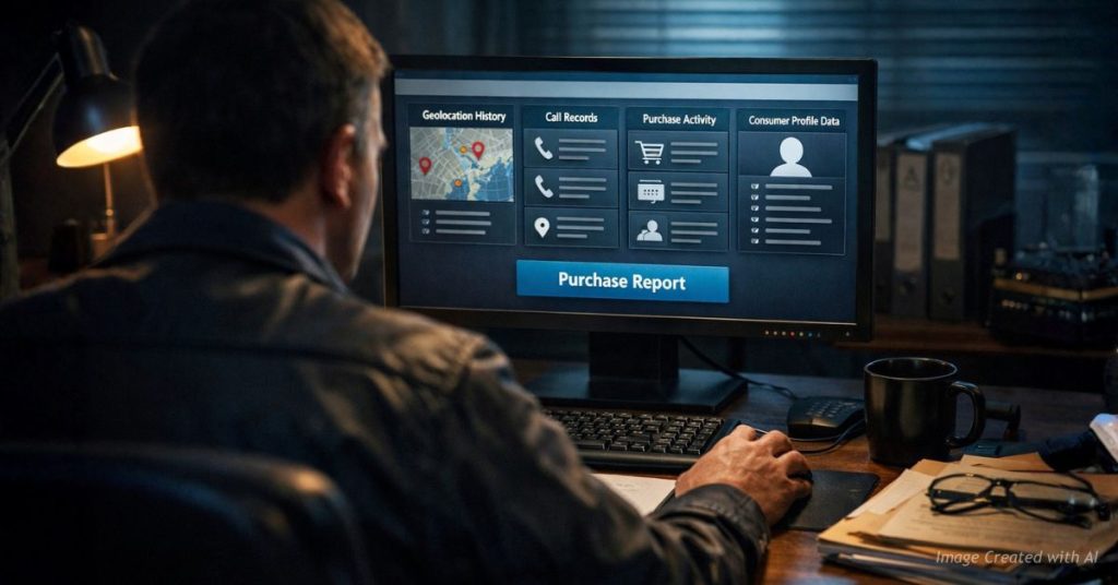 Officer viewing consumer data broker website as Colorado debates warrant requirement for purchased data