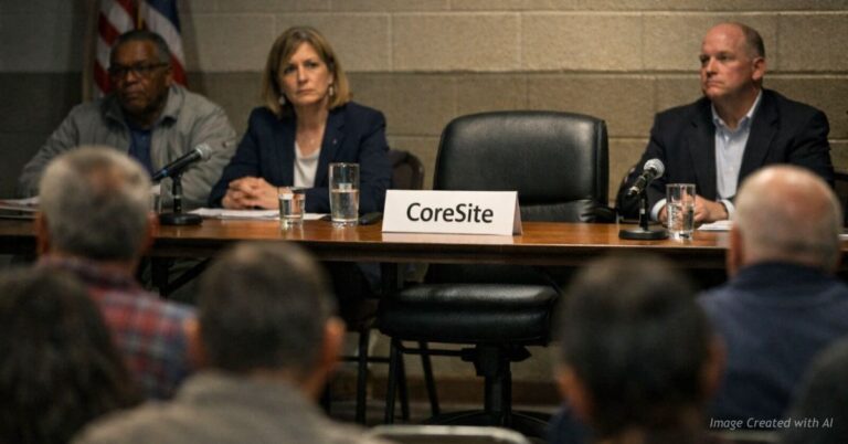 Empty CoreSite chair at Denver town hall as residents seek answers