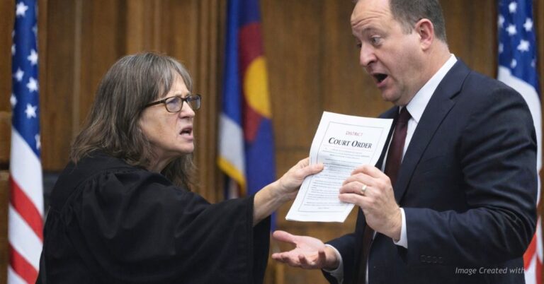 Denver judge presents District Court Order to Gov. Jared Polis during tense courtroom exchange