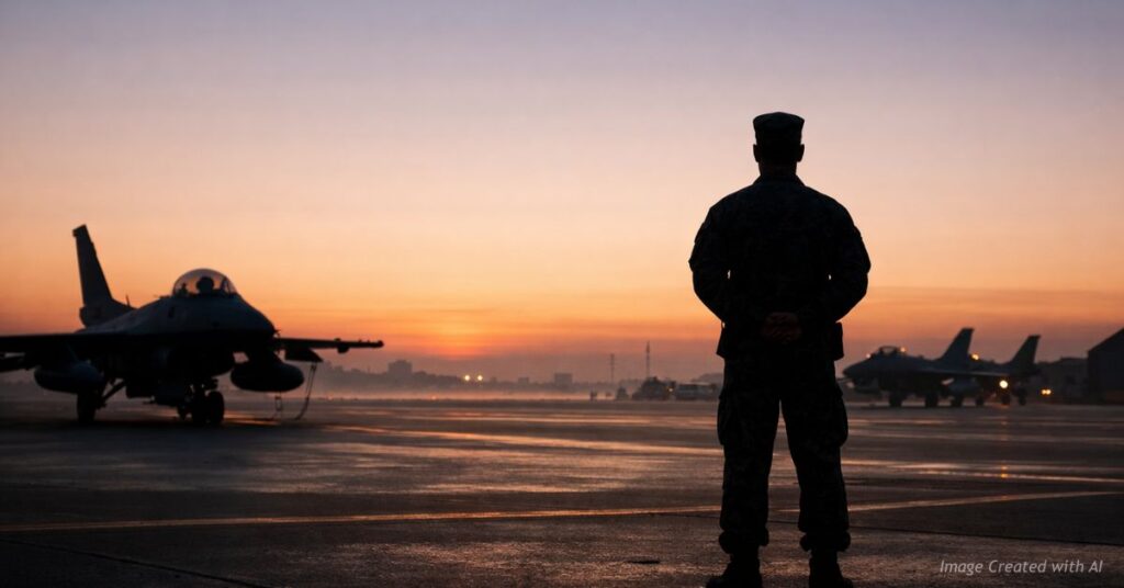 Airman at sunrise runway symbolizing disciplined faith over feelings
