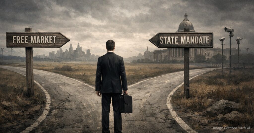 Business owner facing choice between free market and state-mandated hiring