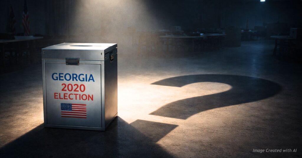 Georgia 2020 ballot box casting large question mark shadow