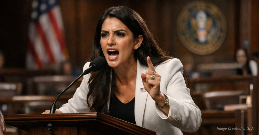 Anna Paulina Luna delivers an emotional speech at the House podium during the GOP push to pass funding bills.