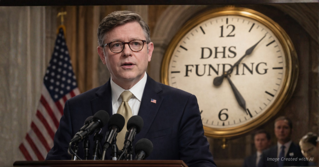 Attached is an image of House Leader Mike Johnson for reference. Please make your image more realistic and accurate.