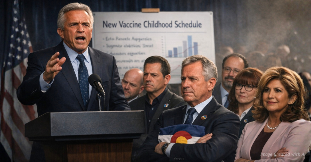 Colorado observers visibly oppose federal vaccine policy speech.