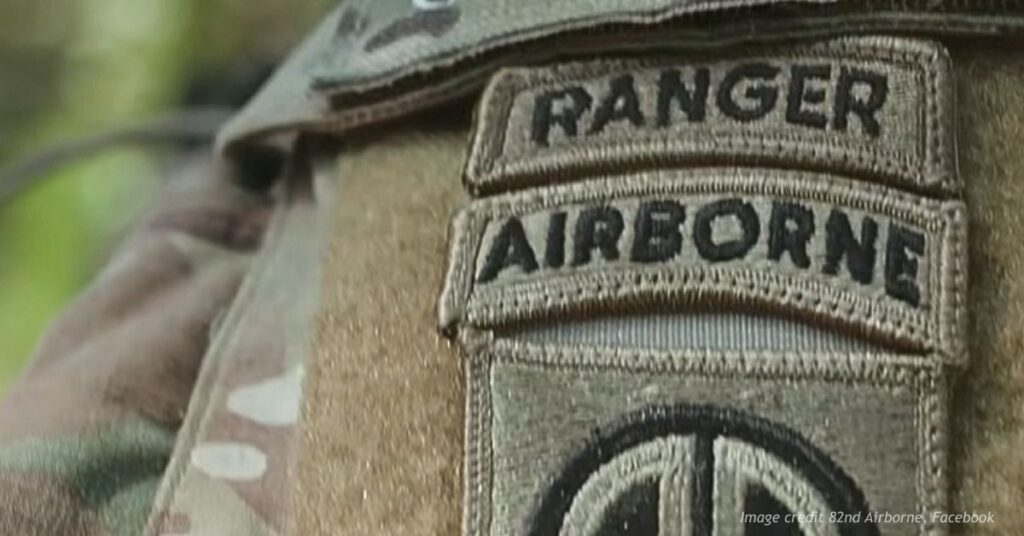 Close up of 82nd Airborne Army Ranger arm patch.