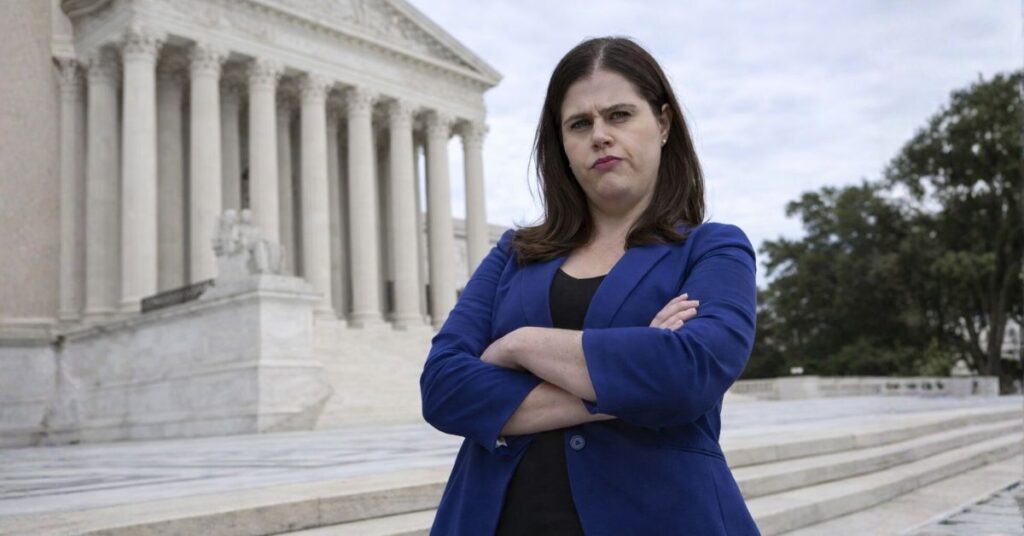 Colorado Secretary of State Jenna Griswold on steps of Supreme Court.