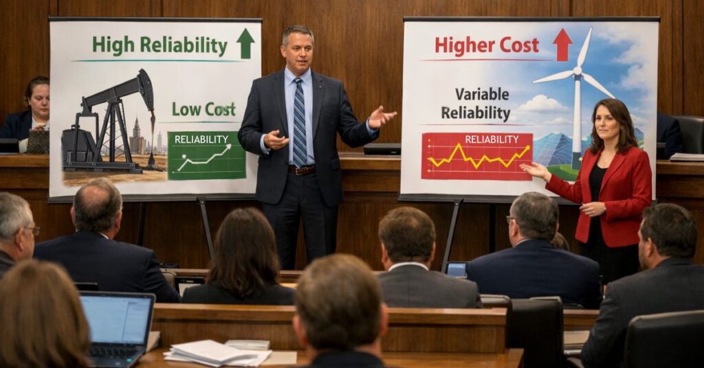 Colorado lawmakers watch energy presentation comparing fossil fuels and wind power costs and reliability