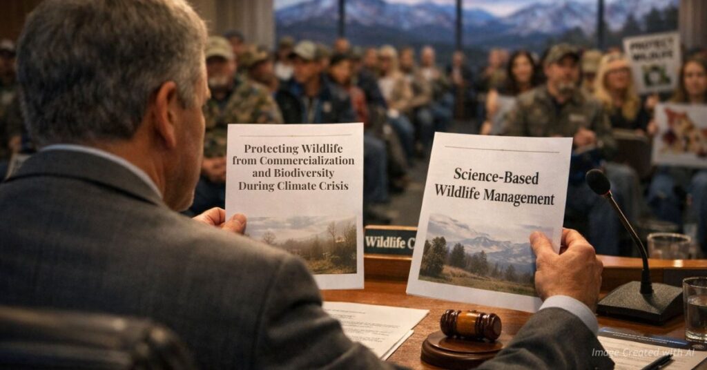Wildlife commissioner weighs science-based wildlife management against climate-driven fur ban proposal at Colorado meeting.