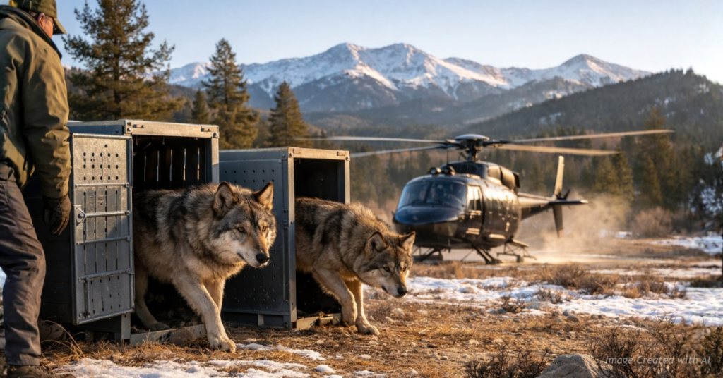 Wolves released into Colorado mountains with helicopter idling nearby
