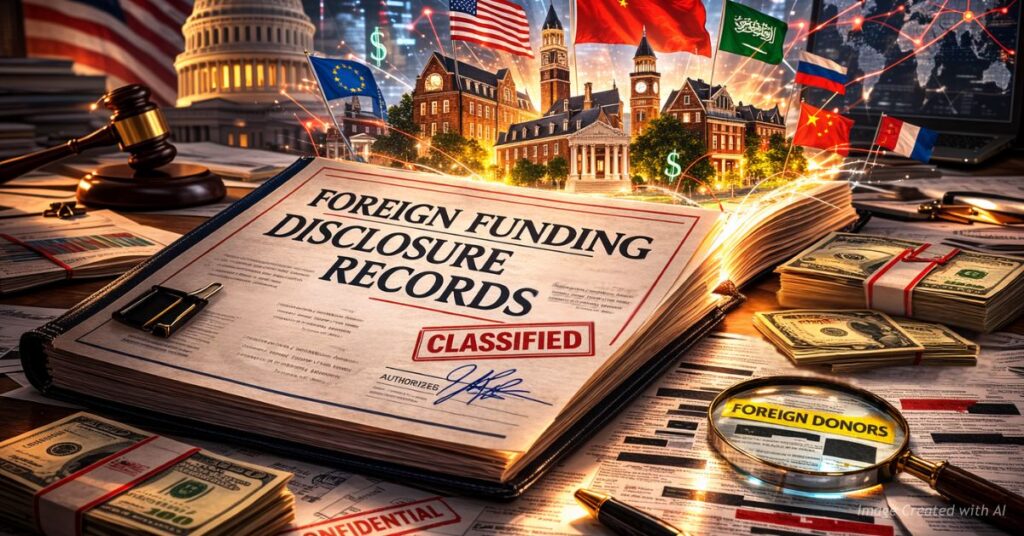 Government disclosure report opening to reveal foreign funding links to American universities.