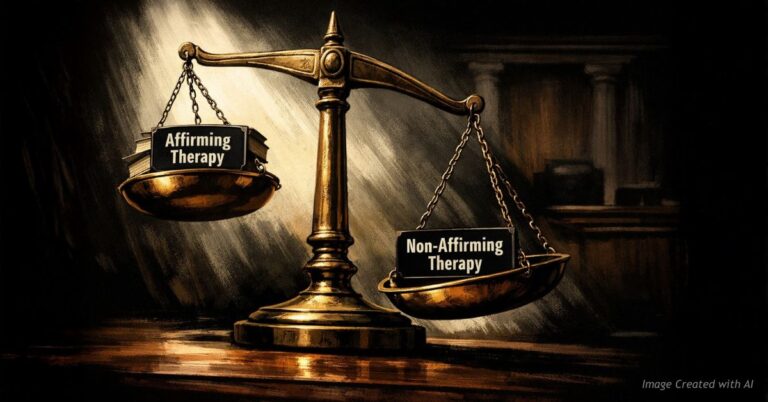 Uneven justice scales showing imbalance in therapy law debate