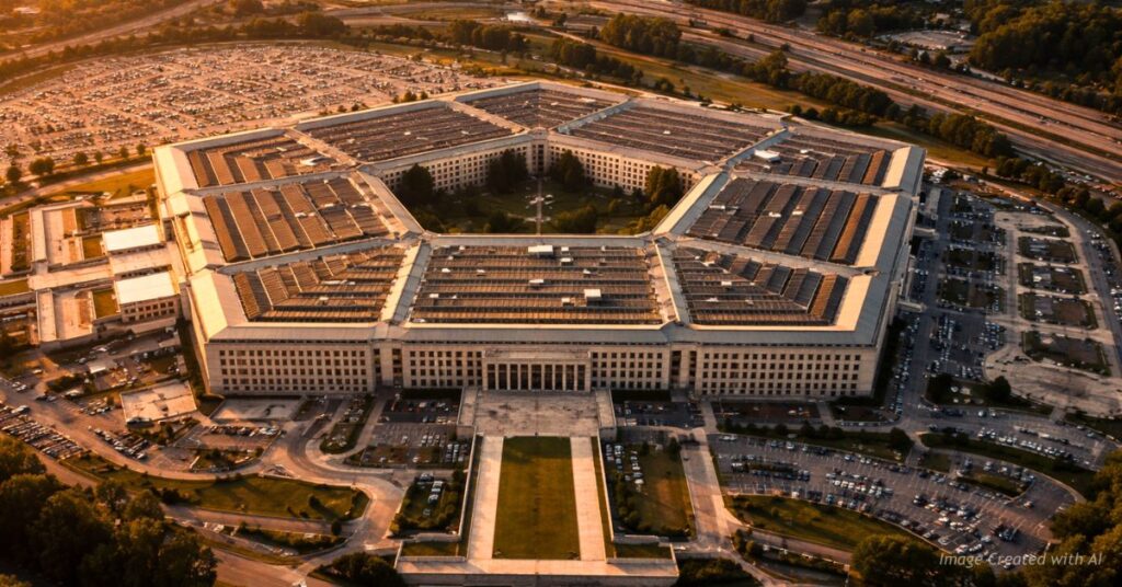 Aerial view of the Pentagon building.