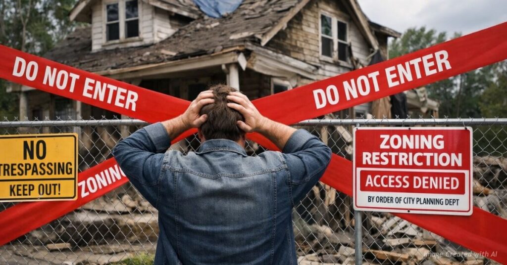Homeowner facing red tape barriers at damaged property