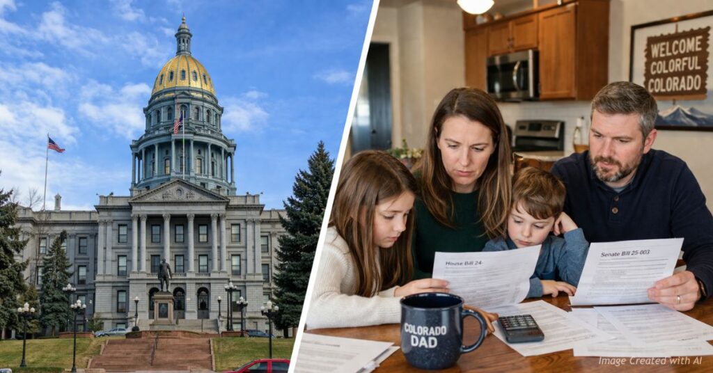 Capitol contrasted with family reviewing bills showing taxpayer impact