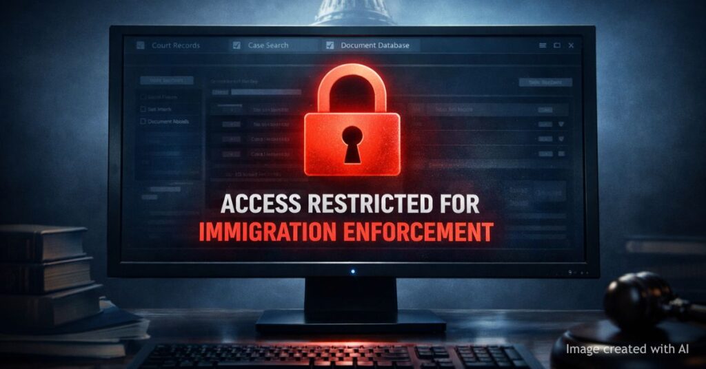 Locked Colorado court database screen restricting immigration enforcement use