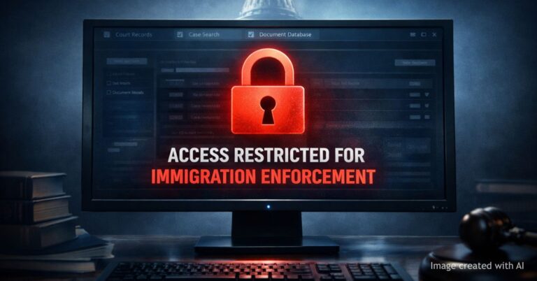 Locked Colorado court database screen restricting immigration enforcement use
