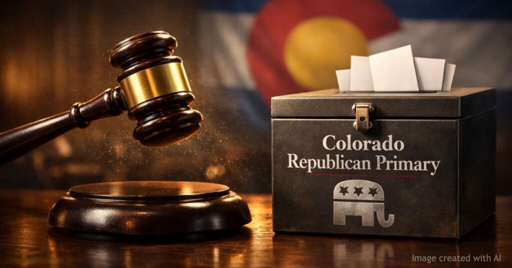 Judge’s gavel over Colorado Republican primary ballot box