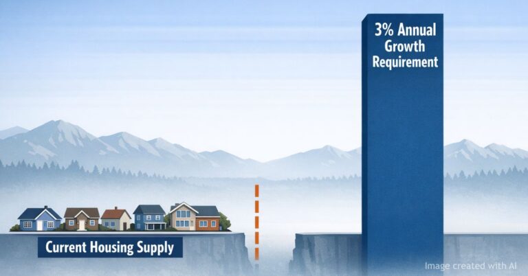 Infographic showing gap between Colorado housing supply and mandated growth target