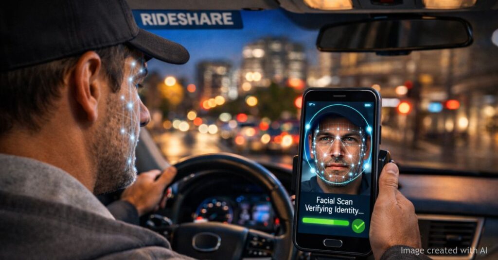 Rideshare driver using facial recognition app for identity verification