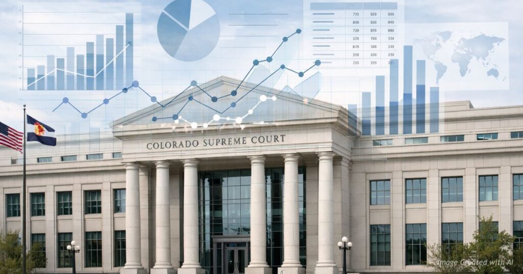 Colorado Supreme Court with data visuals symbolizing release of hotline statistics
