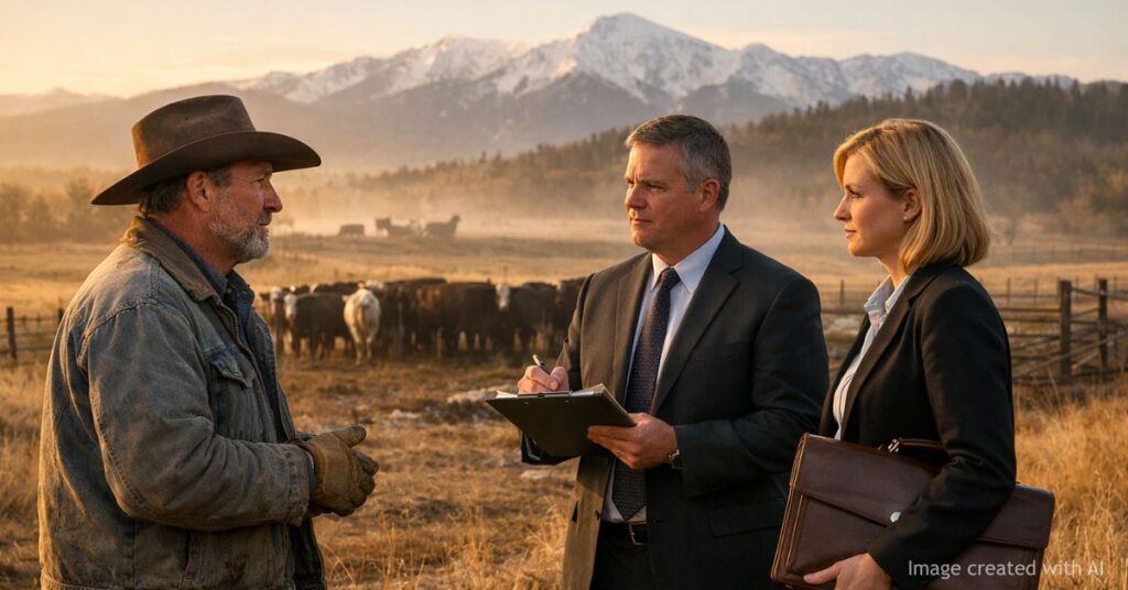 Rancher discusses livestock losses with federal officials in Colorado pasture