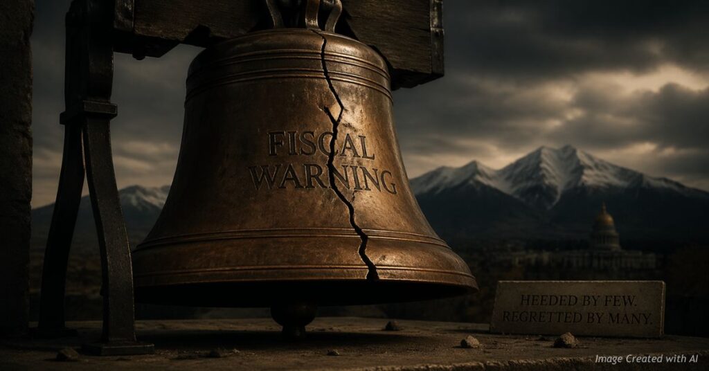 Cracked bell symbolizing ignored warning about Colorado budget crisis