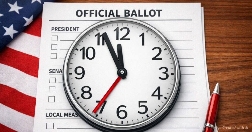 Clock over ballot showing election deadline pressure