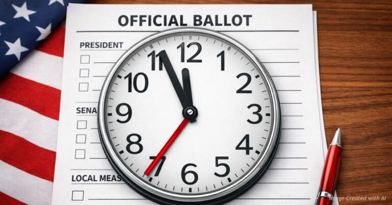 Clock over ballot showing election deadline pressure
